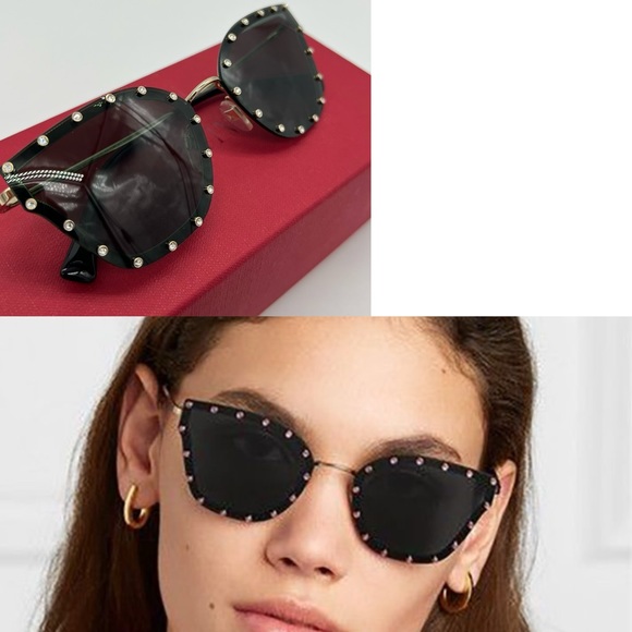 Authentic Valentino Garavani Crystal rockstuds black frame Sunglasses - Picture 6 of 17